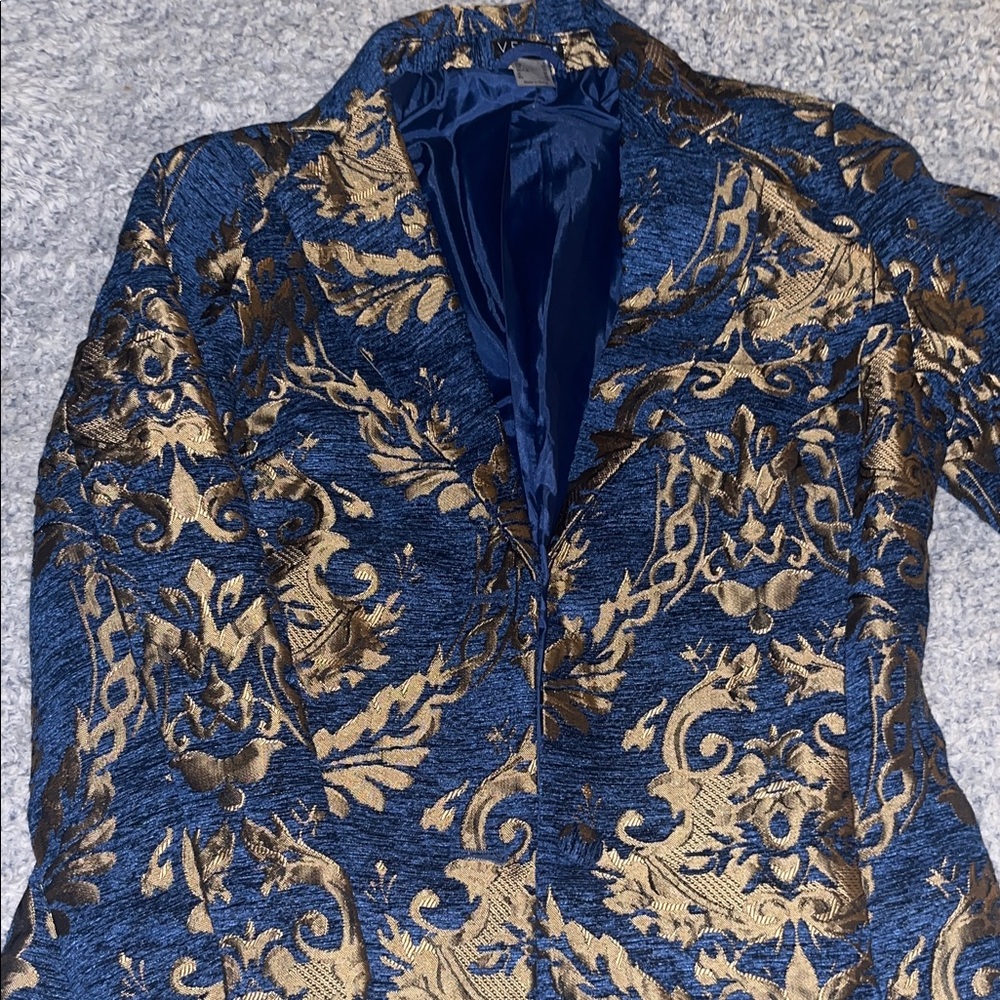 VENUS Navy and Gold Patterned Blazer